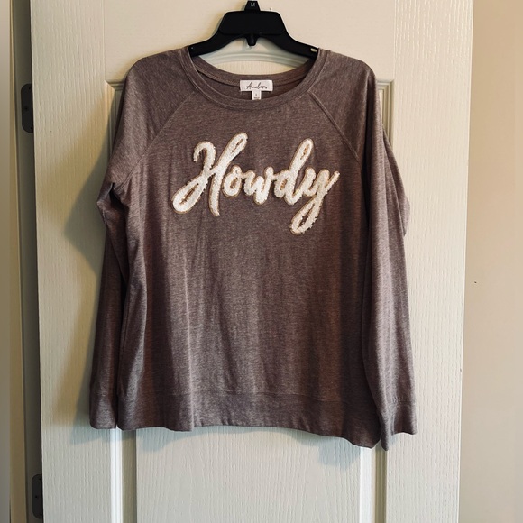 Auneliege Tops - Auniege “Howdy” lightweight long sleeved tshirt, L, brown